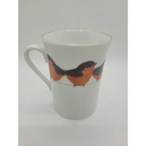 VTG Otagiri Japan Ceramic Coffee Mug Robin Bird Design & Gold Trim Cottage core